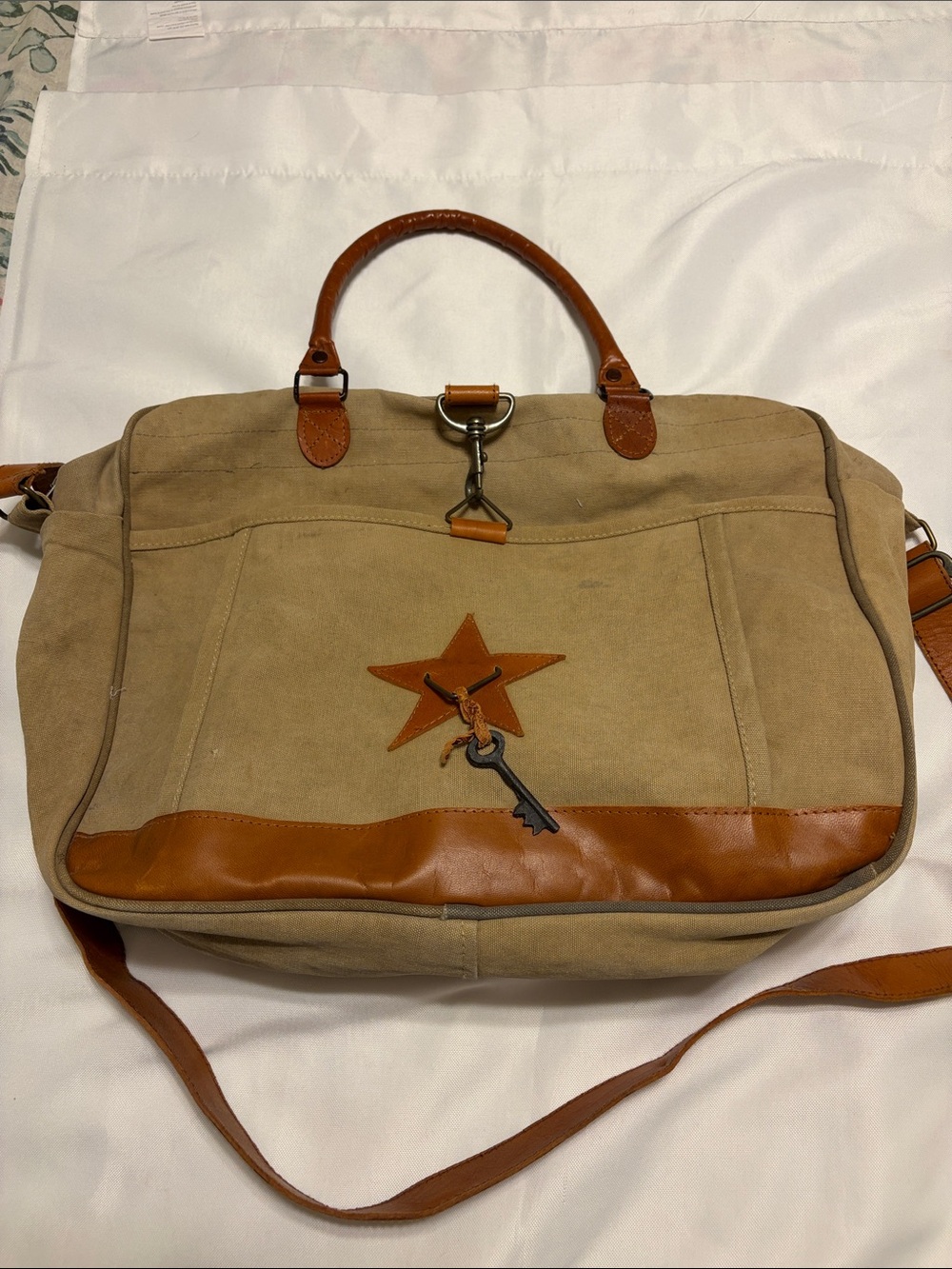 Mona B Canvas Star Accent Satchel Bag in Tan